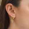 Boucle d'oreille pendante en argent plaqué or 18 carats avec zircones vertes serties